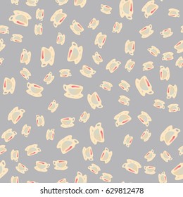 Cup of coffee or tea with dots on background seamless pattern.