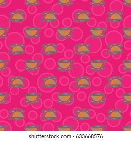 Cup of coffee or tea with dots on background seamless pattern.