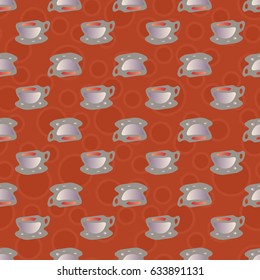 Cup of coffee or tea with dots on background seamless pattern.