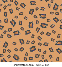 Cup of coffee or tea with dots on background seamless pattern.