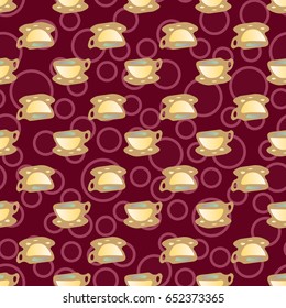 Cup of coffee or tea with dots on background seamless pattern.