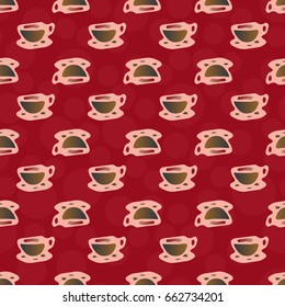 Cup of coffee or tea with dots on background seamless pattern.