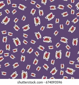 Cup of coffee or tea with dots on background seamless pattern.