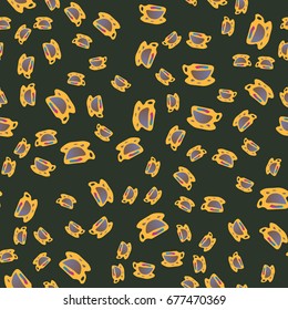 Cup of coffee or tea with dots on background seamless pattern.