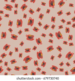 Cup of coffee or tea with dots on background seamless pattern.
