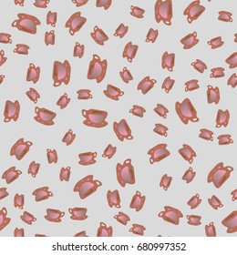 Cup of coffee or tea with dots on background seamless pattern.