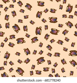 Cup of coffee or tea with dots on background seamless pattern.