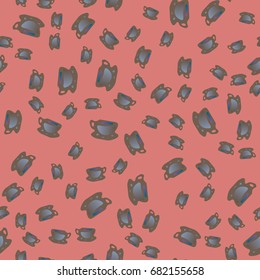 Cup of coffee or tea with dots on background seamless pattern.