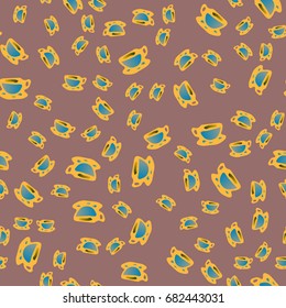 Cup of coffee or tea with dots on background seamless pattern.