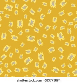 Cup of coffee or tea with dots on background seamless pattern.