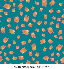 Cup of coffee or tea with dots on background seamless pattern.