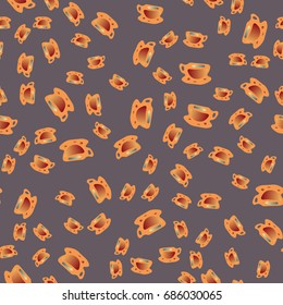 Cup of coffee or tea with dots on background seamless pattern.
