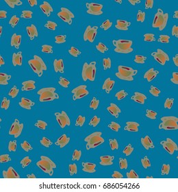 Cup of coffee or tea with dots on background seamless pattern.