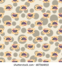 Cup of coffee or tea with dots on background seamless pattern.