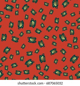 Cup of coffee or tea with dots on background seamless pattern.