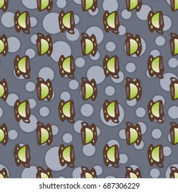 Cup of coffee or tea with dots on background seamless pattern.