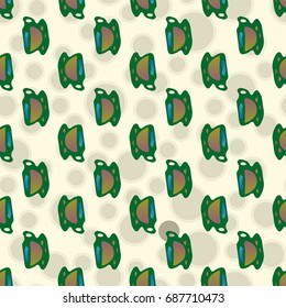 Cup of coffee or tea with dots on background seamless pattern.