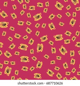 Cup of coffee or tea with dots on background seamless pattern.