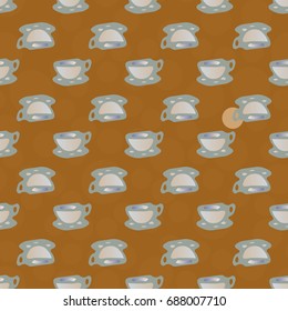 Cup of coffee or tea with dots on background seamless pattern.