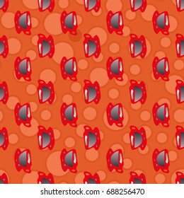 Cup of coffee or tea with dots on background seamless pattern.
