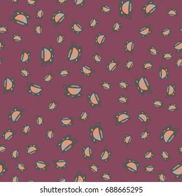Cup of coffee or tea with dots on background seamless pattern.