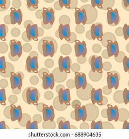 Cup of coffee or tea with dots on background seamless pattern.