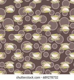 Cup of coffee or tea with dots on background seamless pattern.