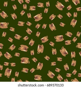 Cup of coffee or tea with dots on background seamless pattern.