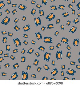 Cup of coffee or tea with dots on background seamless pattern.