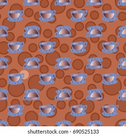 Cup of coffee or tea with dots on background seamless pattern.