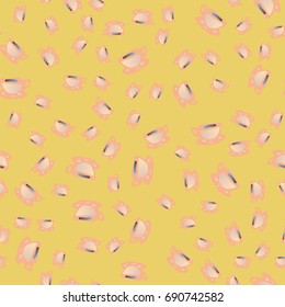 Cup of coffee or tea with dots on background seamless pattern.