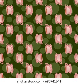 Cup of coffee or tea with dots on background seamless pattern.