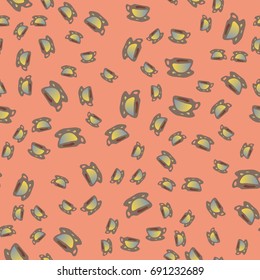 Cup of coffee or tea with dots on background seamless pattern.