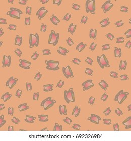 Cup of coffee or tea with dots on background seamless pattern.