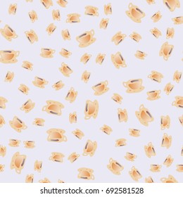 Cup of coffee or tea with dots on background seamless pattern.
