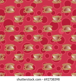 Cup of coffee or tea with dots on background seamless pattern.