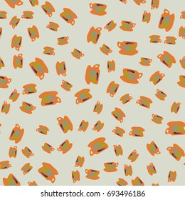 Cup of coffee or tea with dots on background seamless pattern.