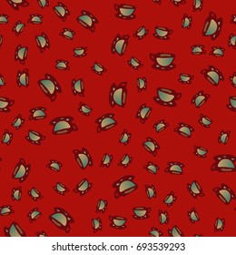 Cup of coffee or tea with dots on background seamless pattern.