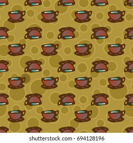 Cup of coffee or tea with dots on background seamless pattern.