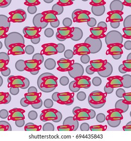 Cup of coffee or tea with dots on background seamless pattern.