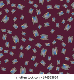 Cup of coffee or tea with dots on background seamless pattern.