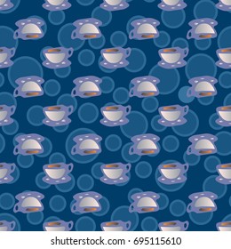 Cup of coffee or tea with dots on background seamless pattern.