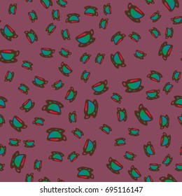 Cup of coffee or tea with dots on background seamless pattern.
