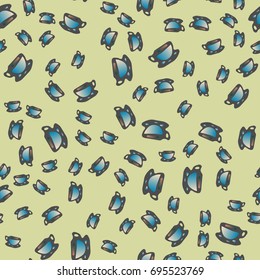 Cup of coffee or tea with dots on background seamless pattern.