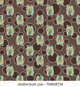 Cup of coffee or tea with dots on background seamless pattern.