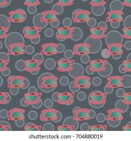 Cup of coffee or tea with dots on background seamless pattern.