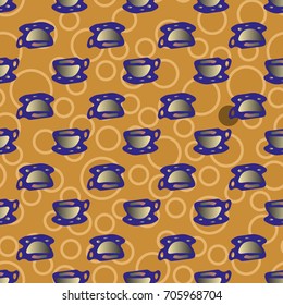 Cup of coffee or tea with dots on background seamless pattern.