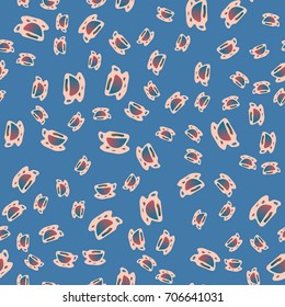 Cup of coffee or tea with dots on background seamless pattern.