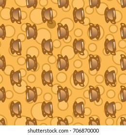 Cup of coffee or tea with dots on background seamless pattern.