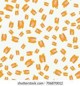 Cup of coffee or tea with dots on background seamless pattern.